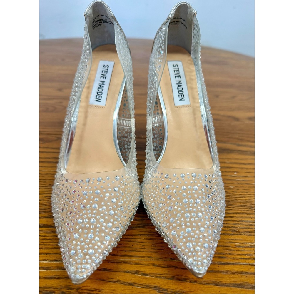 Steve Madden Kaidel Clear Rhinesone-Studded Stiletto Pumps "Glass Slipper", Sz 7